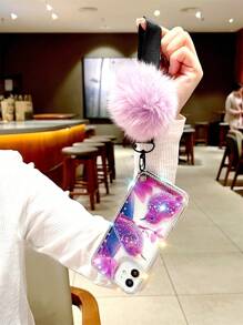 水鑽裝飾鳥樣式手機殼帶小絨球吊墜 - 彩色 - 查看 4