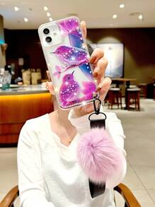 水鑽裝飾鳥樣式手機殼帶小絨球吊墜 - 彩色 - 查看 5