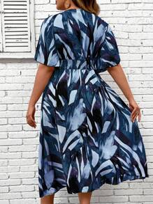 Breezaya Plus Allover Print Butterfly Sleeve Dress Maxi Women Outfit - Multicolor - View 2