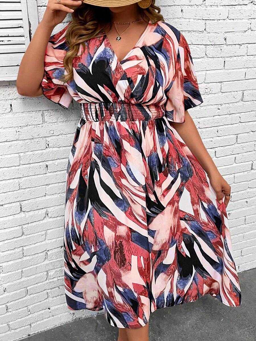 SHEIN LUNE 大碼滿版印花蝴蝶袖洋裝 - 彩色 - 查看 1