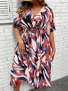 SHEIN LUNE 大碼滿版印花蝴蝶袖洋裝 - 彩色 - 查看 3