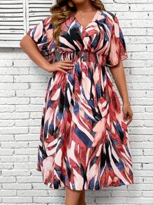 SHEIN LUNE 大碼滿版印花蝴蝶袖洋裝 - 彩色 - 查看 5