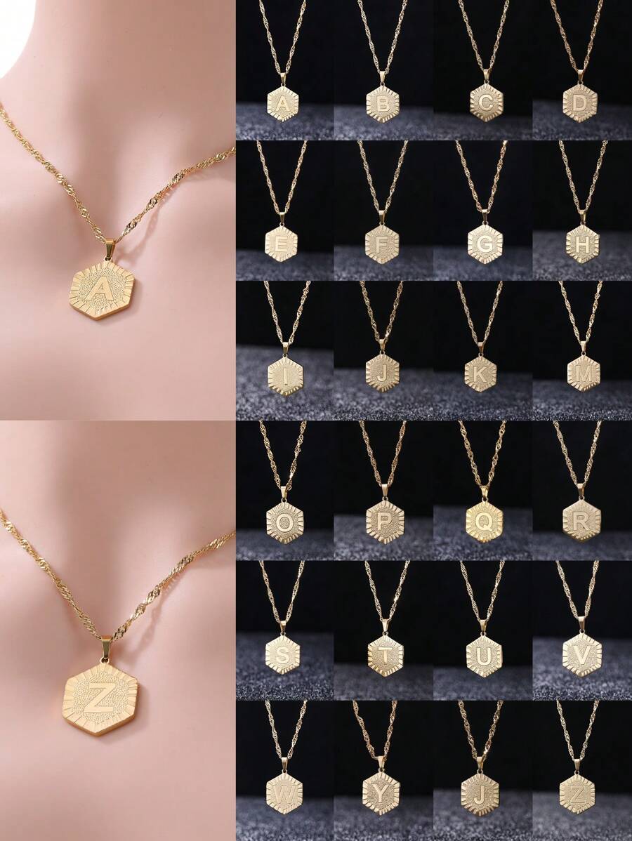 Letter Graphic Geometric Charm Necklace