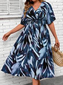 Breezaya Plus Allover Print Butterfly Sleeve Dress Maxi Women Outfit - Multicolor - View 5