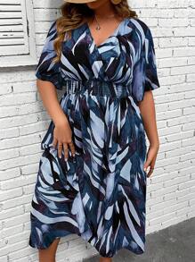 Breezaya Plus Allover Print Butterfly Sleeve Dress Maxi Women Outfit - Multicolor - View 6