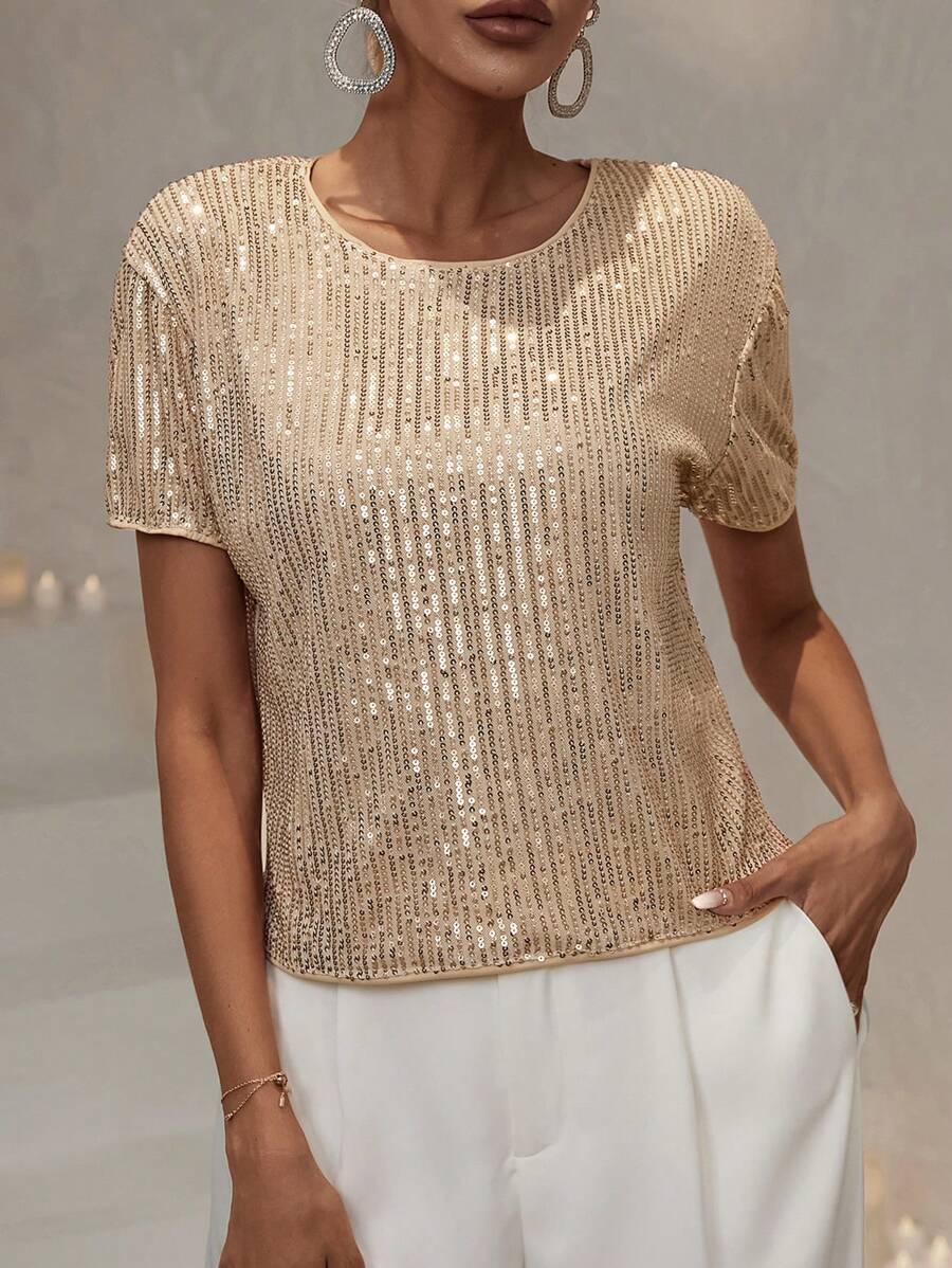 Aveloria 亮片裝飾圓領襯衫