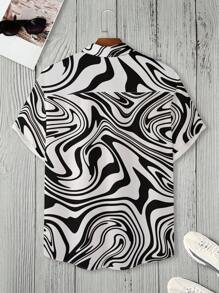 Manfinity LEGND Camisa Holgada De Hombre Con Estampado De Mármol - Blanco y Negro - Ver 2