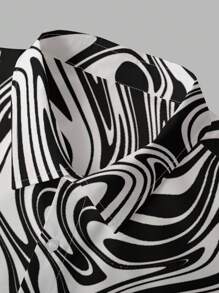 Manfinity LEGND Camisa Holgada De Hombre Con Estampado De Mármol - Blanco y Negro - Ver 4