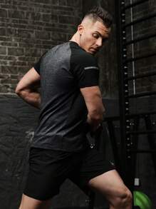 Manfinity Fitness Conjunto de pantalones cortos para hombres, camiseta deportiva de manga raglán y pantalones cortos, conjunto deportivo, conjunto de chándal, conjunto de entrenamiento, conjunto de gimnasio, conjunto de entrenamiento - Multicolor - Ver 2