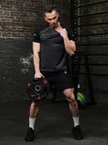 Manfinity Fitness Conjunto de pantalones cortos para hombres, camiseta deportiva de manga raglán y pantalones cortos, conjunto deportivo, conjunto de chándal, conjunto de entrenamiento, conjunto de gimnasio, conjunto de entrenamiento - Multicolor - Ver 5