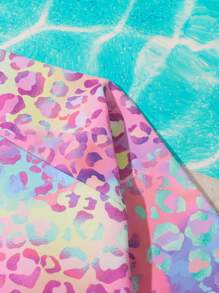 SHEIN Tween Girl Leopard Print Zipper Front Ruffle Trim One Piece Swimsuit - Multicolor - View 4