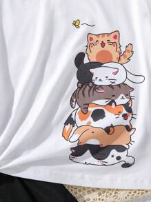 女孩卡通圖案T恤和百褶半身裙 - 黑與白 - 查看 4