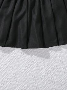 女孩卡通圖案T恤和百褶半身裙 - 黑與白 - 查看 7
