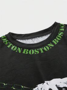 ROMWE MEN Street Life Guys Letter Figure Graphic Tee - Black - View 3