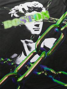 ROMWE MEN Street Life Guys Letter Figure Graphic Tee - Black - View 4