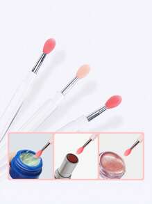 3pcs Mixed Color Portable Silicone Multifunctional Lip Brush With Cover - Multicolor - View 2