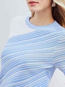 MOTF PREMIUM Knit ngọn Sọc - Xanh và trắng - Xem 3