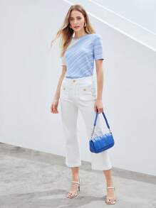 MOTF PREMIUM Knit ngọn Sọc - Xanh và trắng - Xem 4