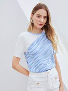 MOTF PREMIUM Knit ngọn Sọc - Xanh và trắng - Xem 5