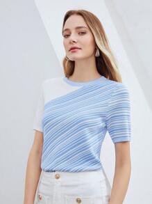 MOTF PREMIUM Knit ngọn Sọc - Xanh và trắng - Xem 6