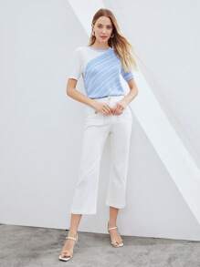 MOTF PREMIUM Knit ngọn Sọc - Xanh và trắng - Xem 8