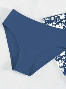 SHEIN 青少年女孩纯色比基尼套装，带花卉印花罩裙，夏季海滩