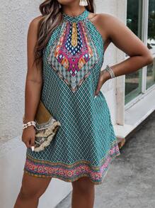 SHEIN Clasi Đầm Plus Size Buộc lại Hình học Bộ lạc Boho - Nhiều màu - Xem 1