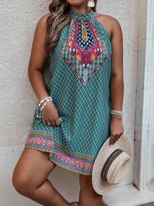 SHEIN Clasi Đầm Plus Size Buộc lại Hình học Bộ lạc Boho - Nhiều màu - Xem 5
