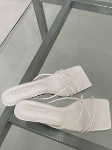 女士鱷魚壓紋結飾小貓跟穆勒時尚夏天高跟涼鞋 - 米色 - 查看 3