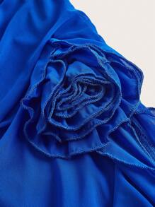 SHEIN ICON Vestido de un hombro fruncido bajo con fleco de malla - azul real - Ver 4