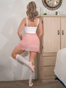 ROMWE Fairycore Solid Wrap Hem Skirt - Pink - View 6