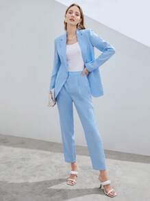 MOTF PREMIUM 純亚麻單排扣西裝外套 - 淺藍色 - 查看 11