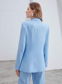 MOTF PREMIUM 純亚麻單排扣西裝外套 - 淺藍色 - 查看 13