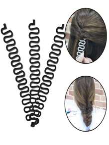 3pcs Women Wave Design Casual Hair Braiding Tool For Daily Life - Black - View 3