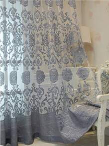 Scroll Embroidered Single Panel Sheer Curtain, European Style Polyester Light Filtering Privacy Sheer Curtain For Living Room And Bedroom - Grey - View 4