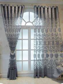 Scroll Embroidered Single Panel Sheer Curtain, European Style Polyester Light Filtering Privacy Sheer Curtain For Living Room And Bedroom - Grey - View 5