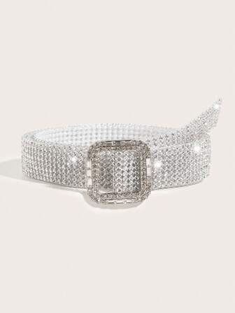 Y2K 1 件女士水钻装饰方形带扣迷人腰带，适用于礼服装饰或海滩派对造型配饰万圣节