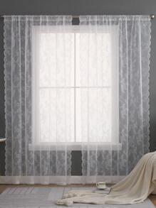 花卉蕾絲單面板透明窗簾滌綸濾光隱私透明窗簾適用於客廳和臥室 - 白色 - 查看 1