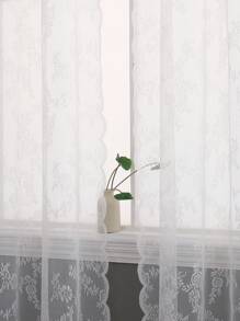 花卉蕾絲單面板透明窗簾滌綸濾光隱私透明窗簾適用於客廳和臥室 - 白色 - 查看 2