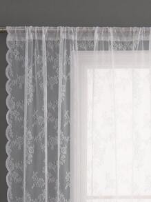 花卉蕾絲單面板透明窗簾滌綸濾光隱私透明窗簾適用於客廳和臥室 - 白色 - 查看 3