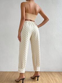 SHEIN LUNE Pantaloni vita alta motivo scozzese tasca inclinata - Beige - Visualizzare 2