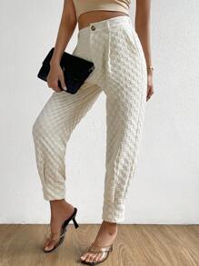 SHEIN LUNE Pantaloni vita alta motivo scozzese tasca inclinata - Beige - Visualizzare 4