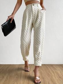 SHEIN LUNE Pantaloni vita alta motivo scozzese tasca inclinata - Beige - Visualizzare 6