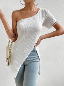 SHEIN Essnce Camiseta de un hombro bajo asimétrico - Blanco - Ver 2