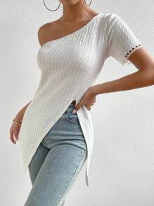 SHEIN Essnce Camiseta de un hombro bajo asimétrico - Blanco - Ver 1