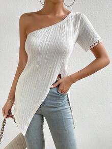 SHEIN Essnce Camiseta de un hombro bajo asimétrico - Blanco - Ver 6