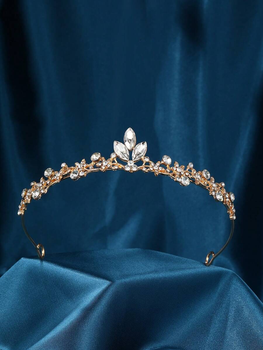 1入組女士鑽石皇冠設計婚禮頭飾，婚禮頭飾 - 金色 - 查看 1