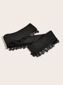 1件女性普通黑色蕾絲腰帶連身裙,適合日常穿著 - 黑色 - 查看 3