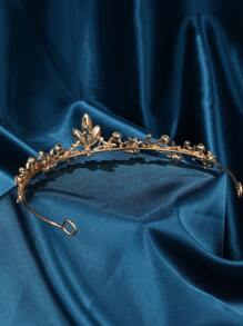 1入組女士鑽石皇冠設計婚禮頭飾，婚禮頭飾 - 金色 - 查看 3