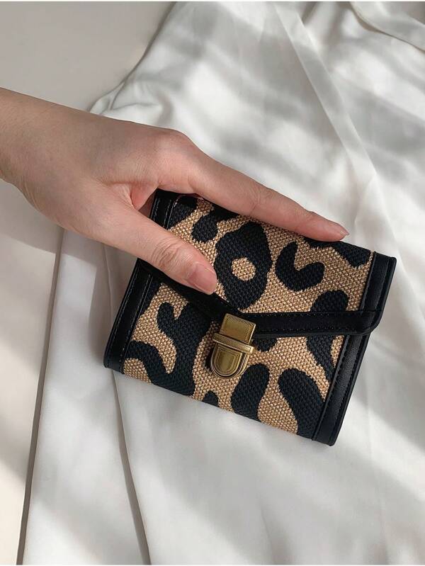 Women's Leopard Printed Pu Leather Short Trifold Wallet With Multiple Card Slots Retro Lock And Fashionable And Portable Design Leopard For Women Wallet Purse Wallet Small Wallet